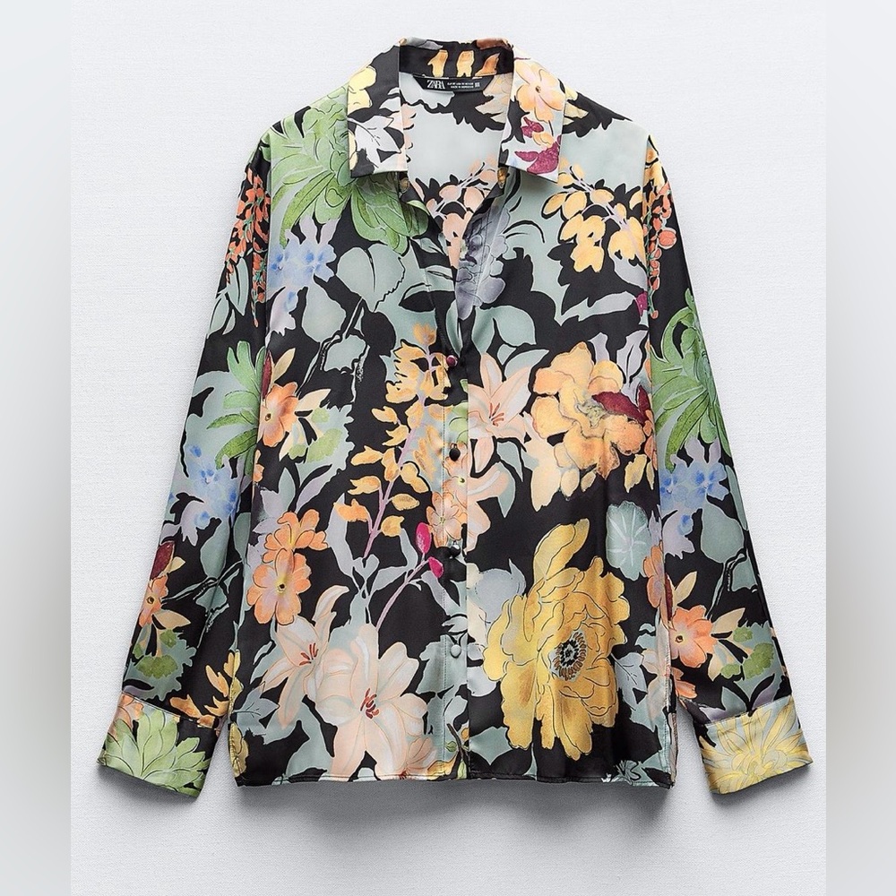Zara Satin Floral Multicolor Blouse